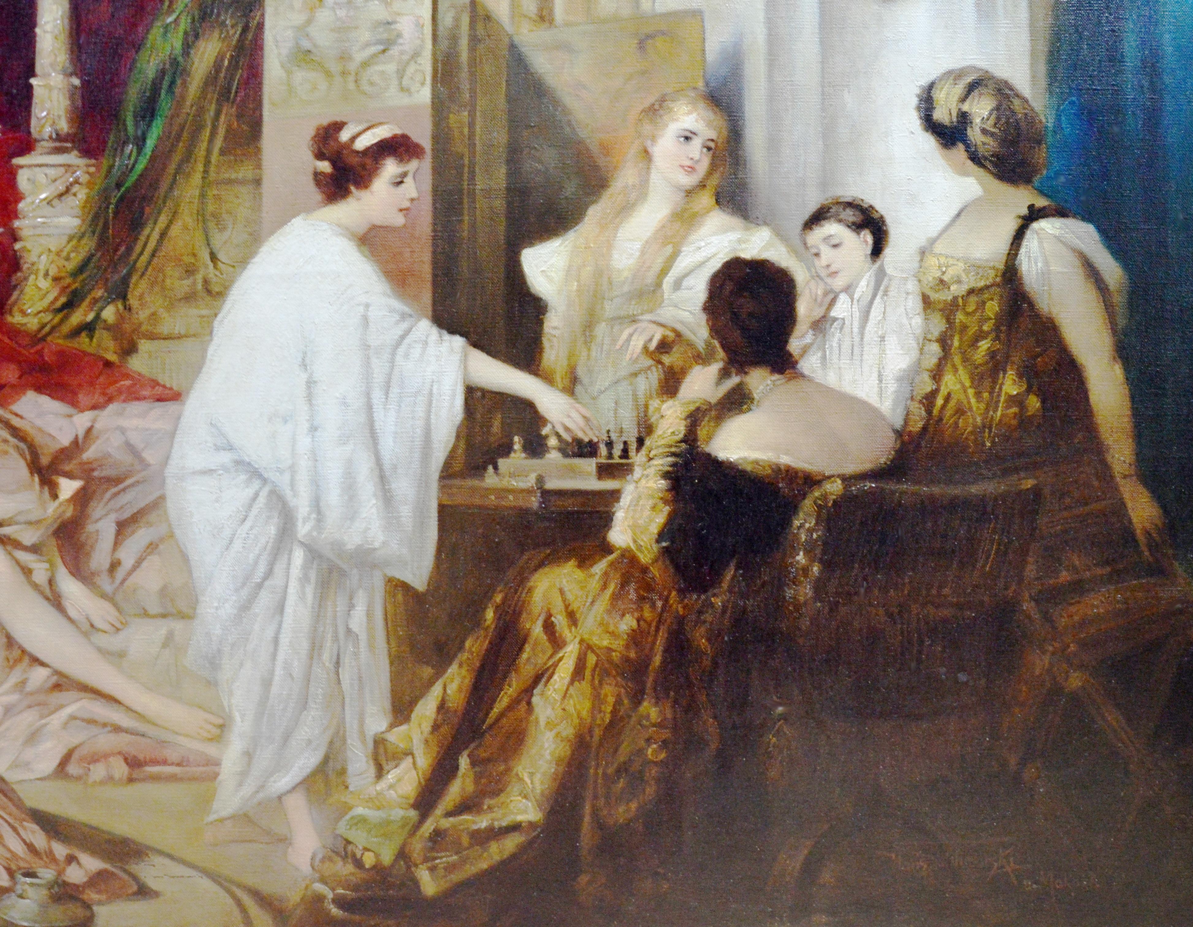 In the Harem - Huge 19th Century Orientalist Belle Epoque Oil Painting 6