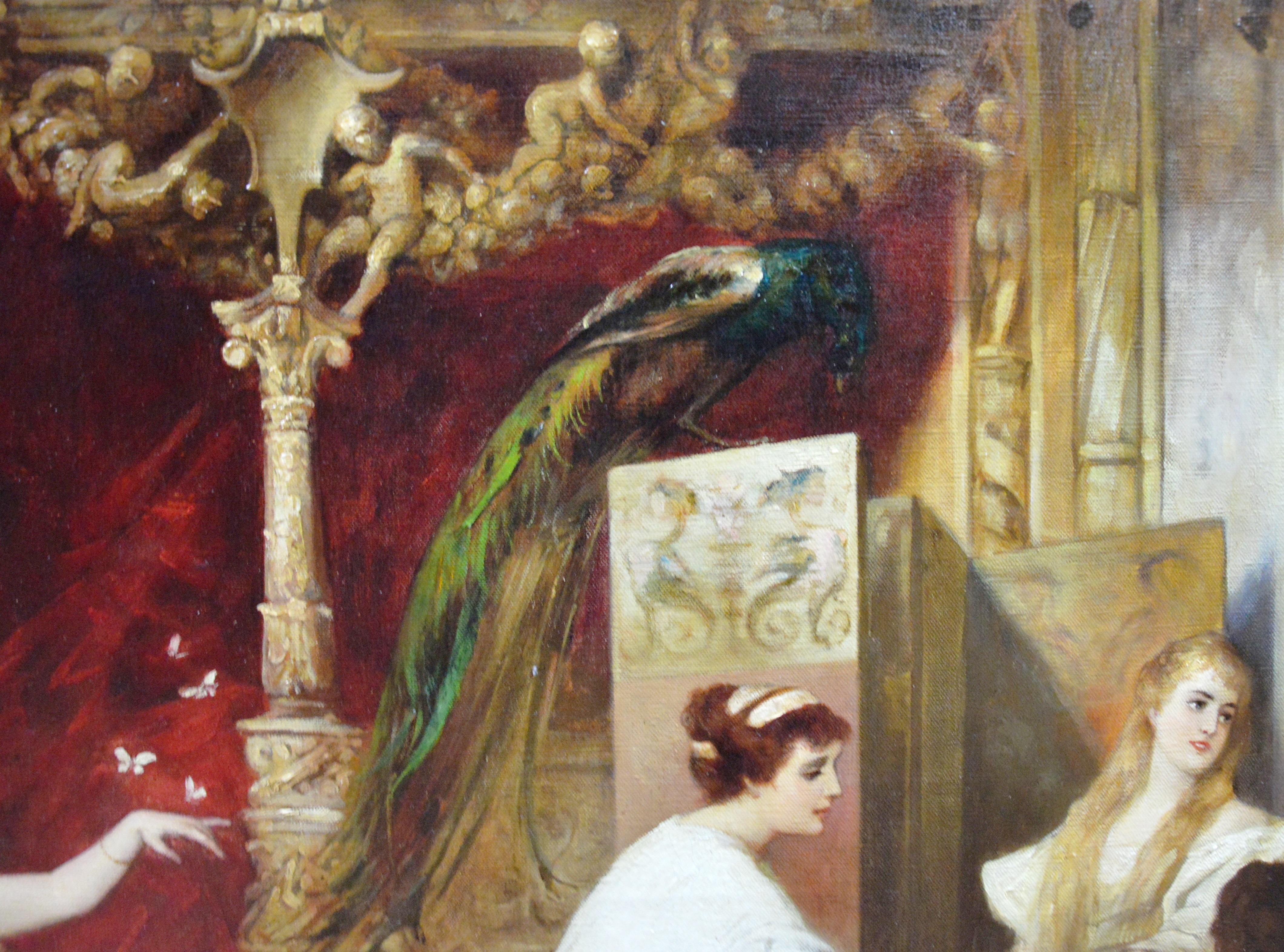 In the Harem - Huge 19th Century Orientalist Belle Epoque Oil Painting 7