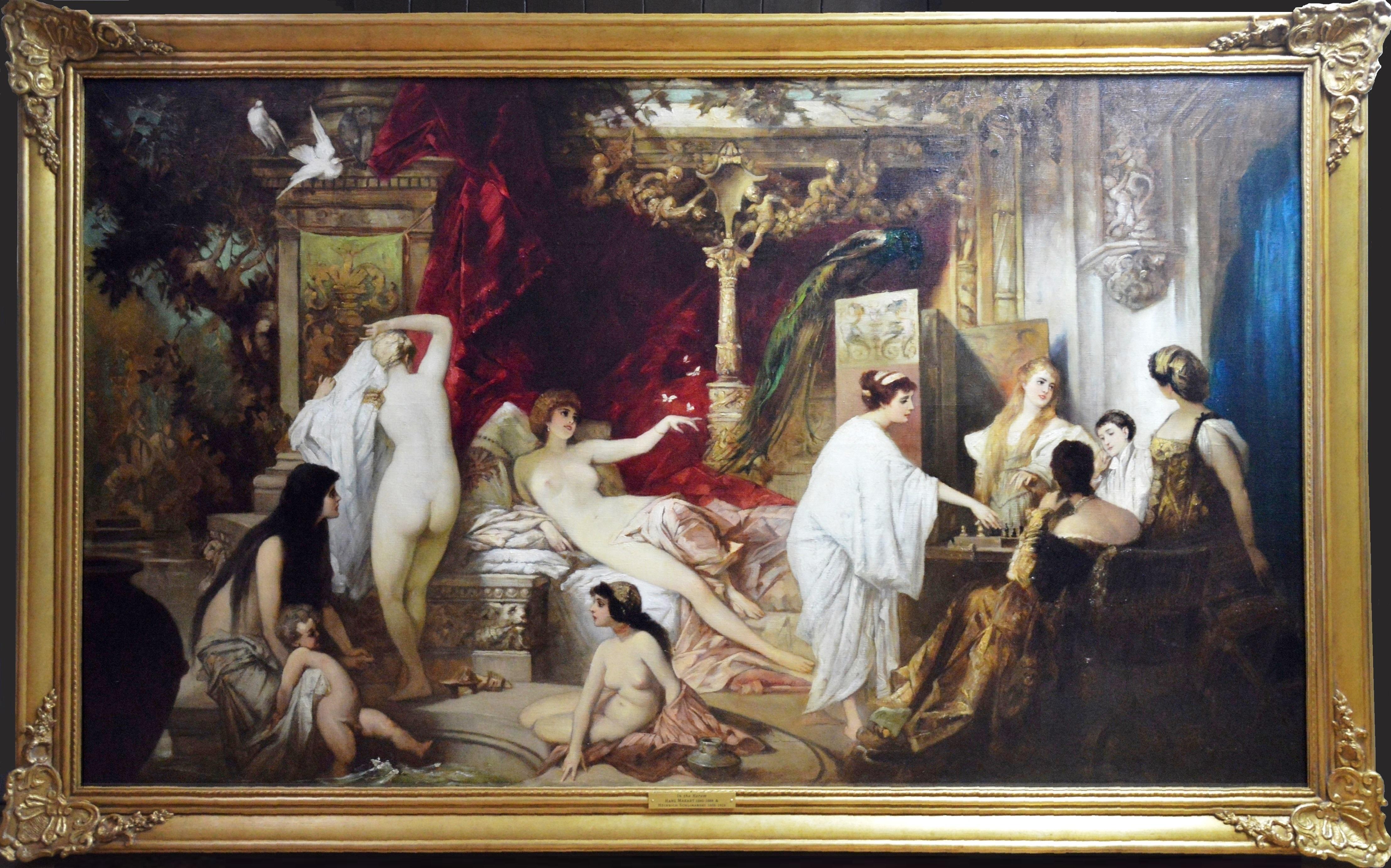 Hans Makart Nude Painting - In the Harem - Huge 19th Century Orientalist Belle Epoque Oil Painting