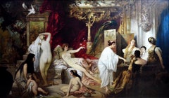 In the Harem - Huge 19th Century Orientalist Oil Painting