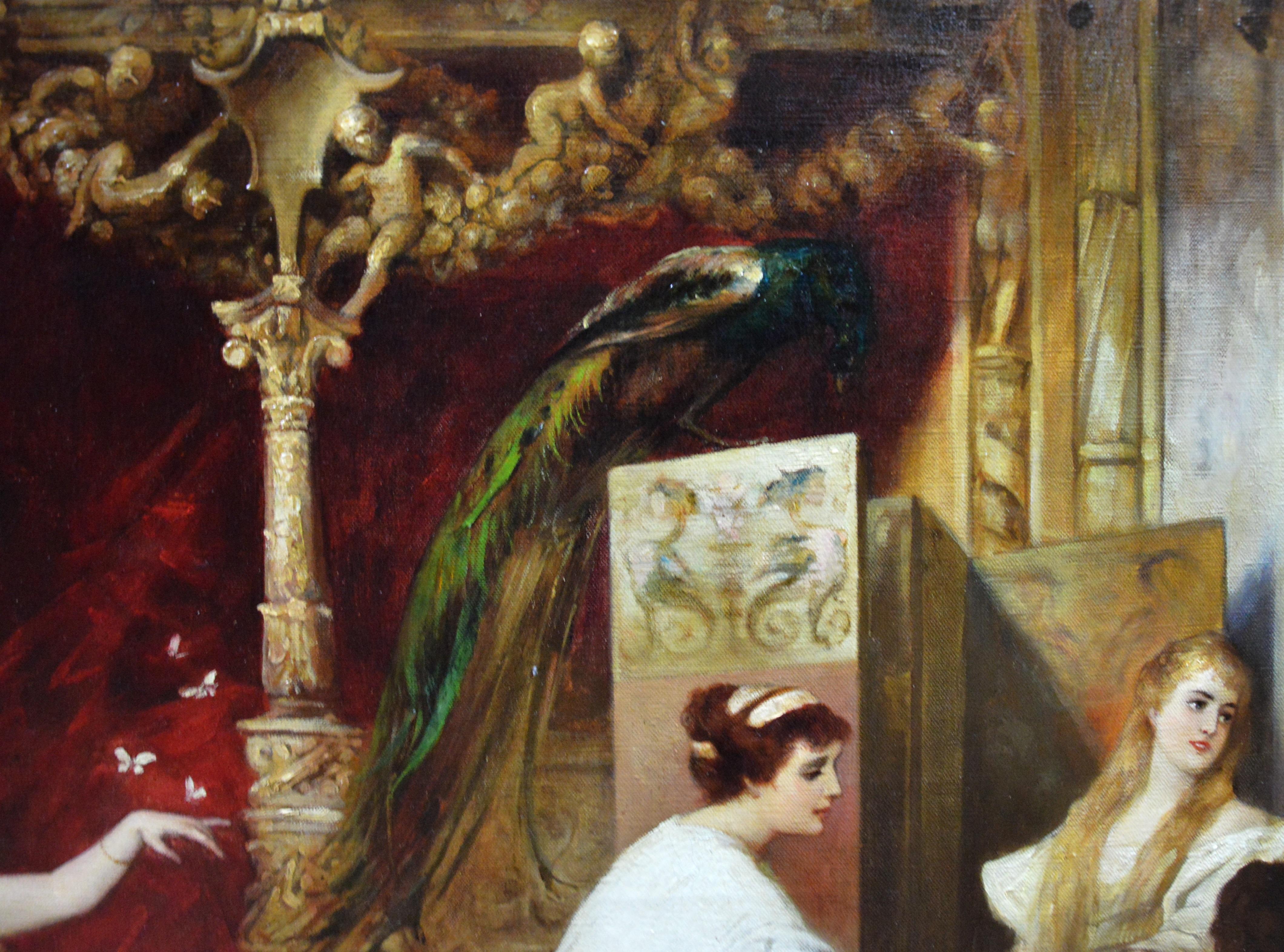 In the Harem - Huge 19th Century Orientalist Oil Painting 1