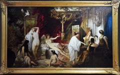 Dans le harem - Immense peinture à l'huile orientaliste du 19e siècle