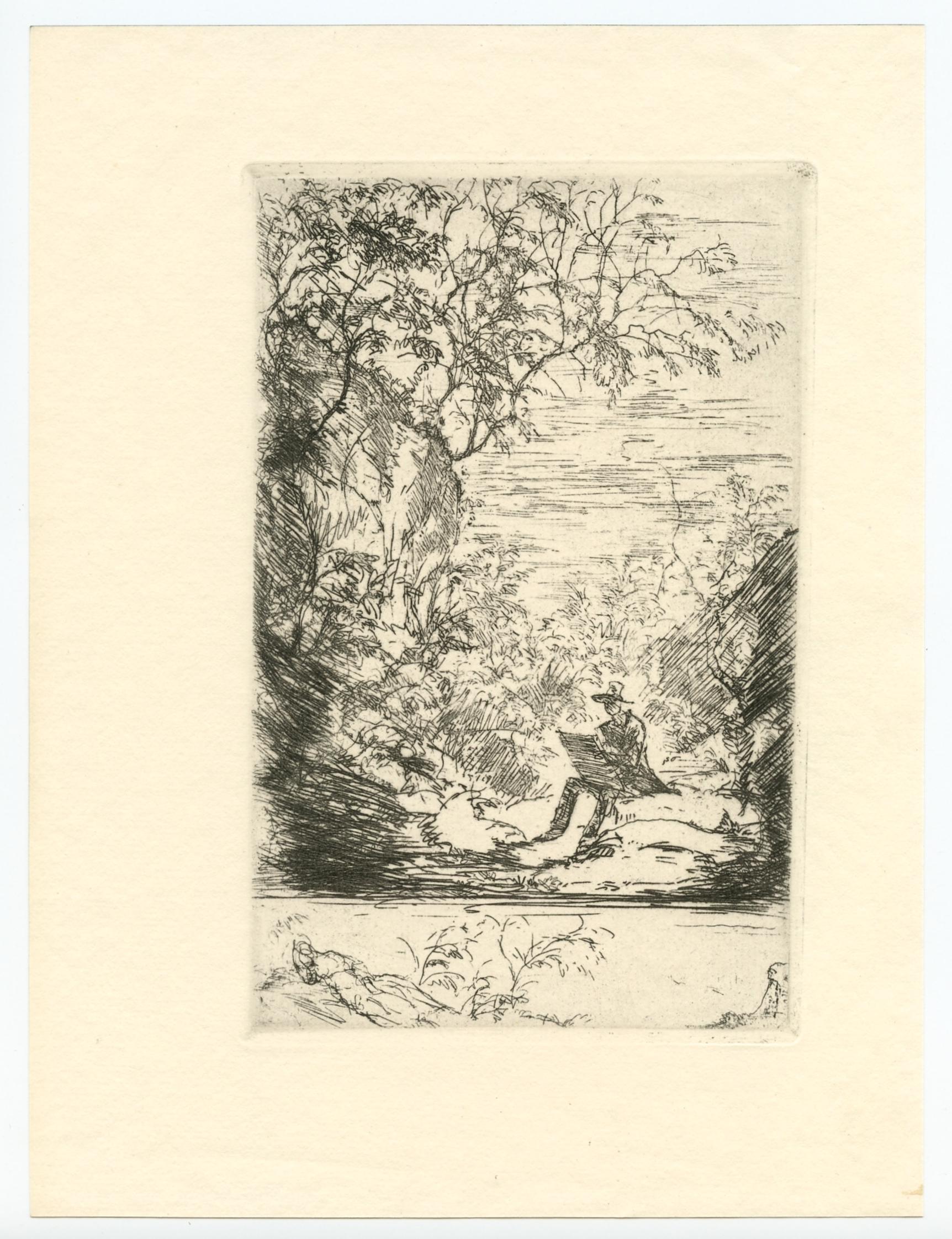 "Der Maler in der Landschaft" Original-Radierung – Print von Hans Meid