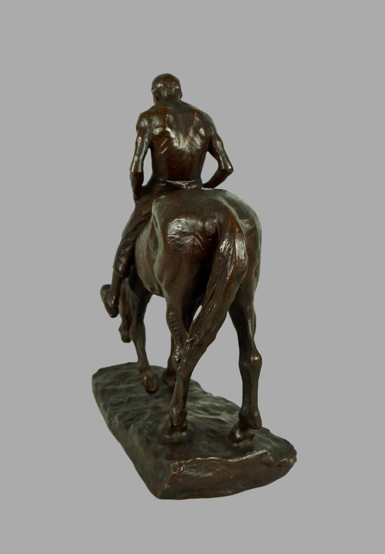 20th Century Hans Muller Bronze of Horse Sipping Water with Shirtless Man Riding