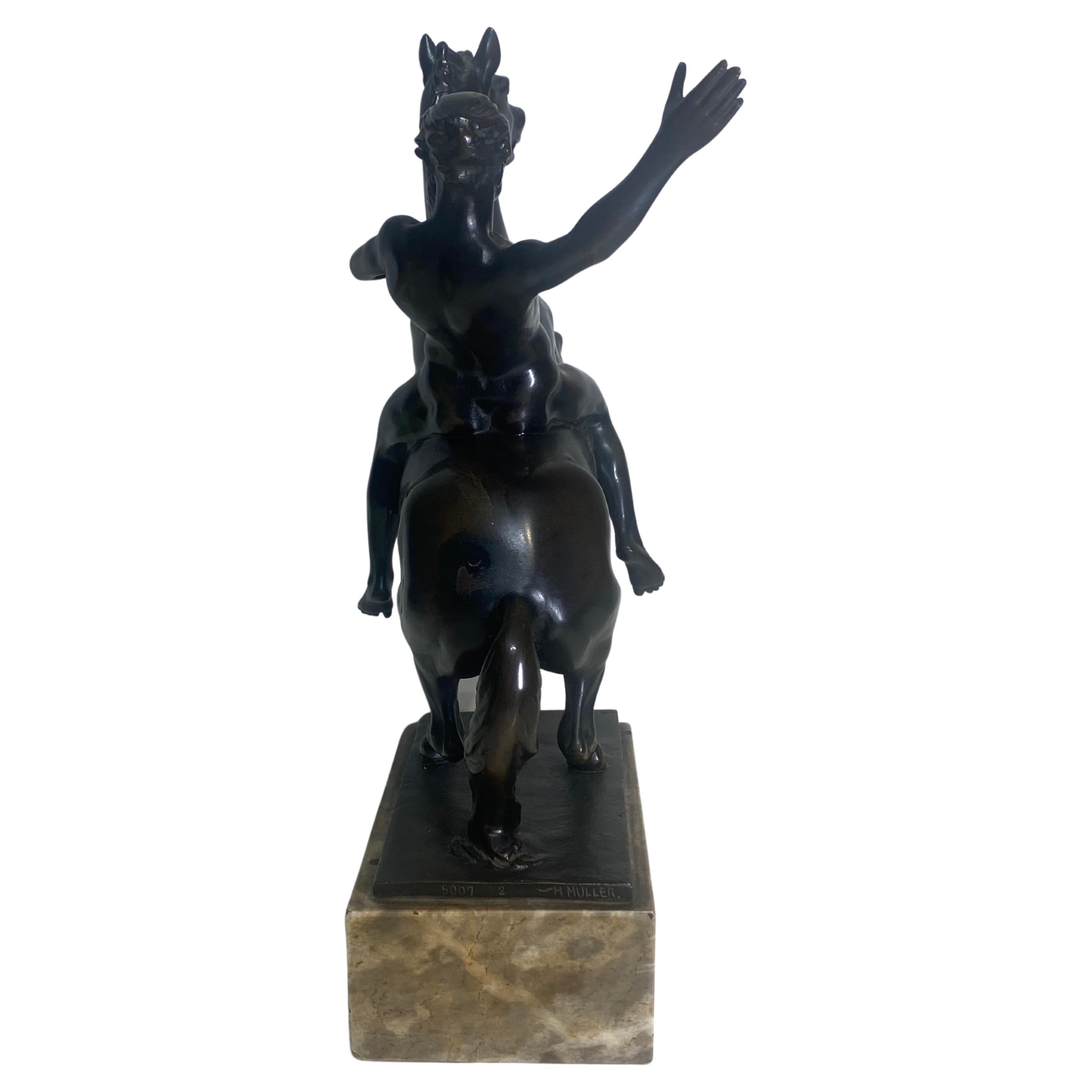 Late 19th Century Hans Muller (Austrian 1873-1937 ) A Horse and Nude Male Rider Bronze Sculpture  For Sale