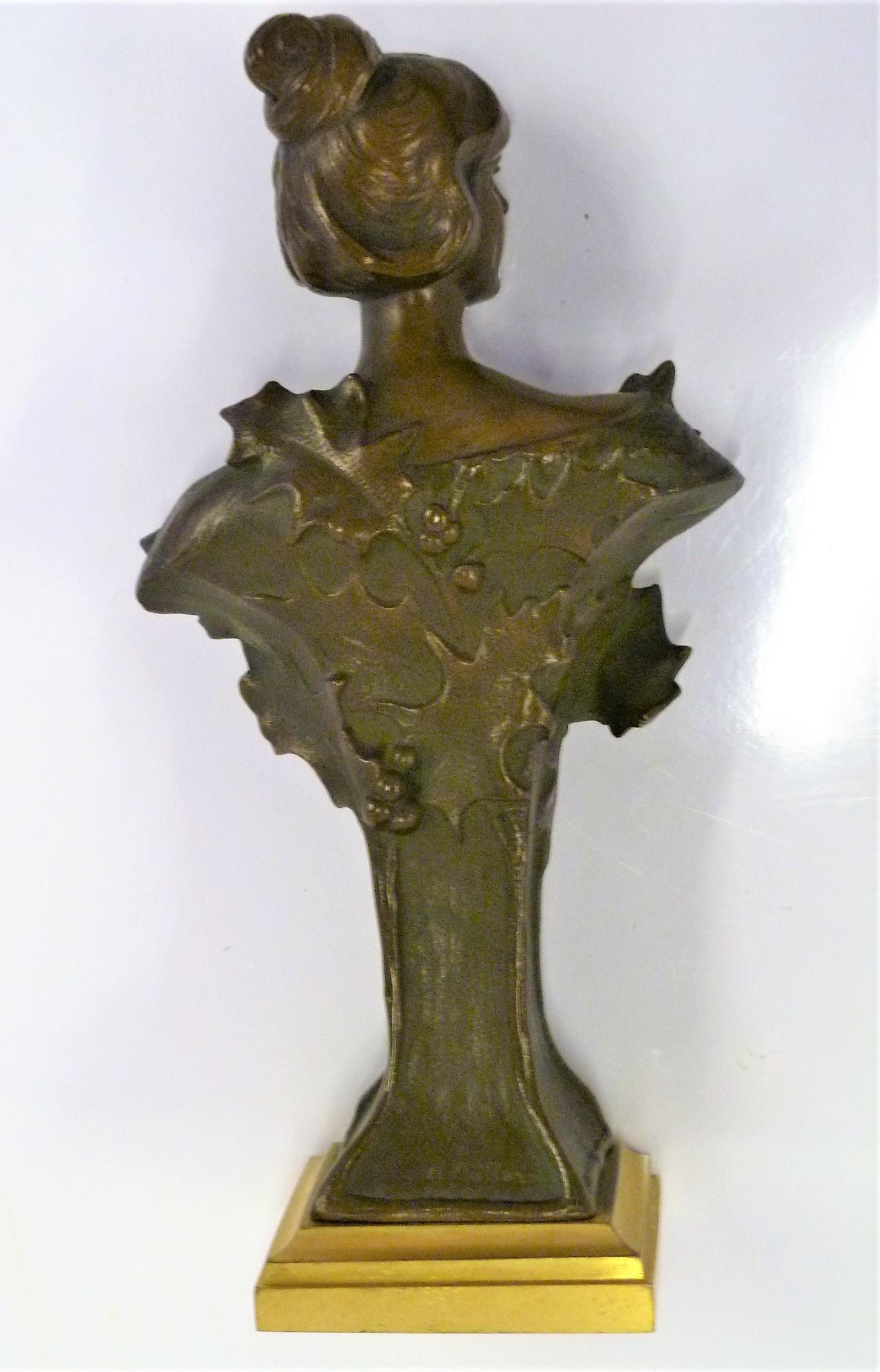 Hans Müller, Austrian Early 1900s Petite Jugenstil Bronze and Gilt Bust For Sale 7