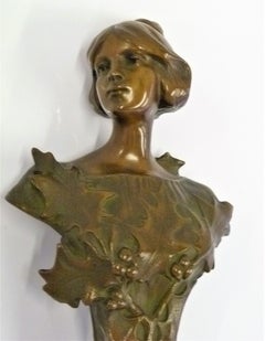 Hans Müller, busto austriaco Petite Jugenstil in bronzo e dorato dei primi anni del 1900