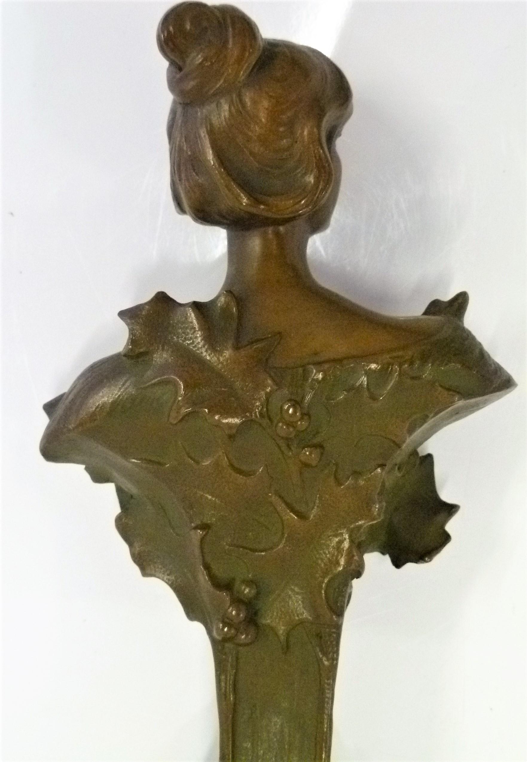 Art Nouveau Hans Müller, Austrian Early 1900s Petite Jugenstil Bronze and Gilt Bust For Sale