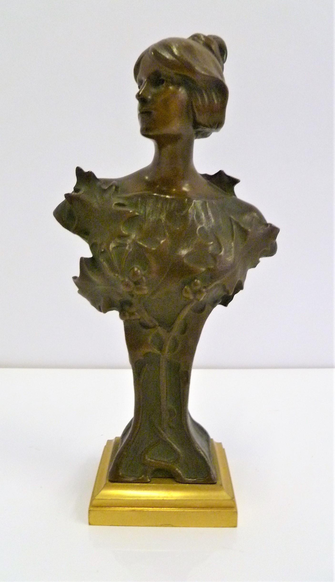 Hans Müller, Austrian Early 1900s Petite Jugenstil Bronze and Gilt Bust For Sale 1