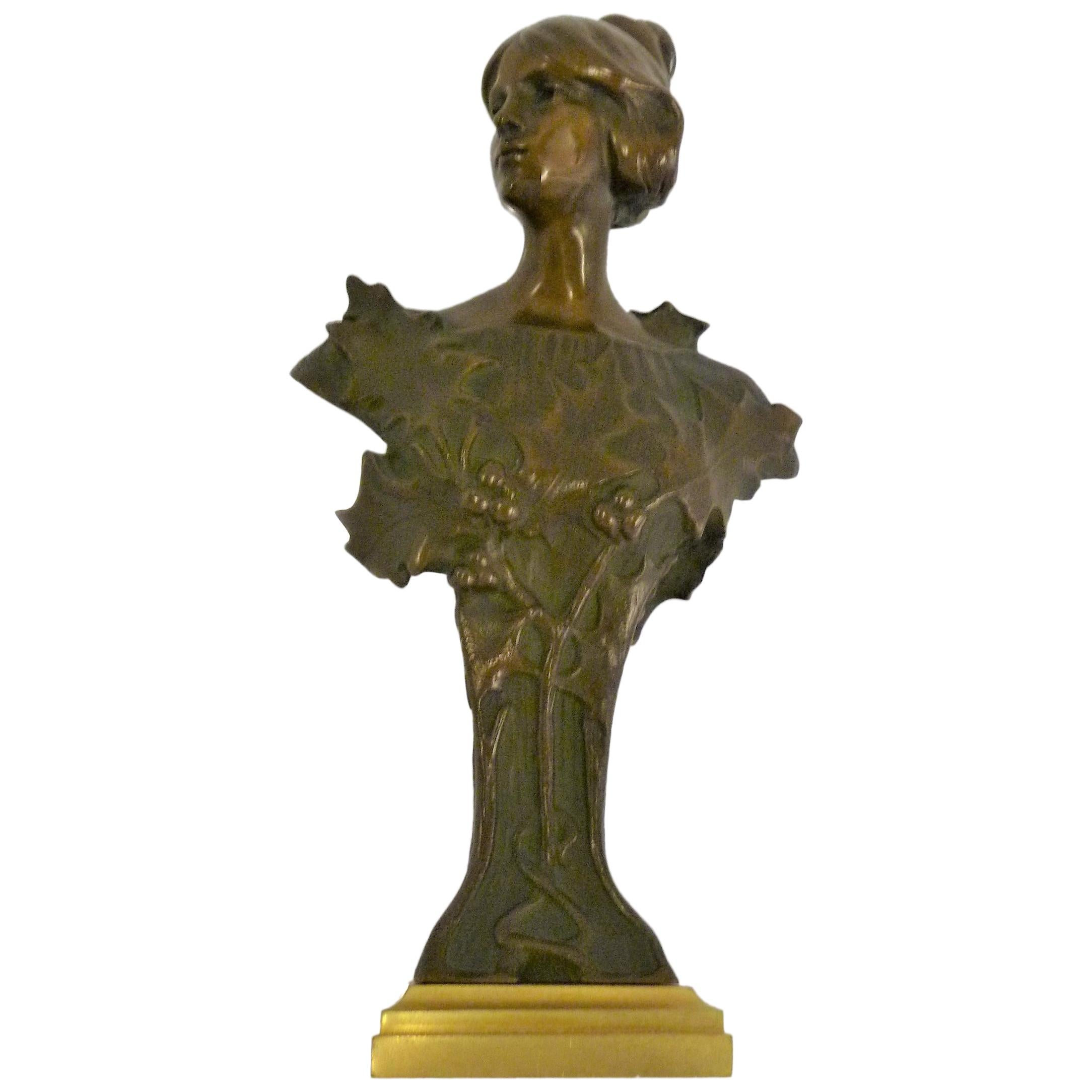 Hans Müller, Austrian Early 1900s Petite Jugenstil Bronze and Gilt Bust