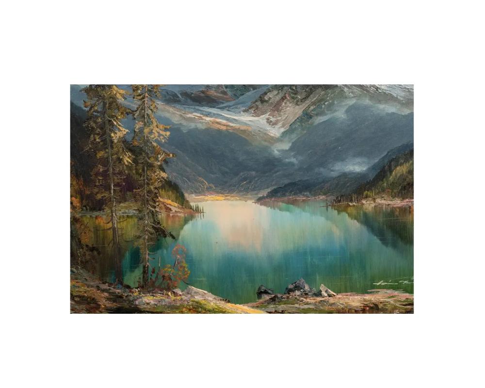 Unknown Hans Munnich, Mountain Landscape with Lake Oil on Canvas For Sale