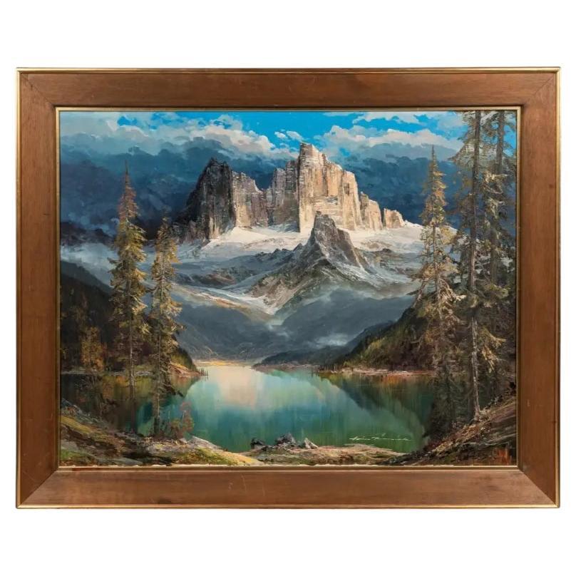 Hans Munnich, Mountain Landscape with Lake Oil on Canvas For Sale