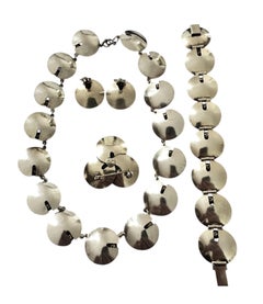 Hans Myhre Norway Scandinavian Modernist Guilloche Enamel Gold PL Silver Suite