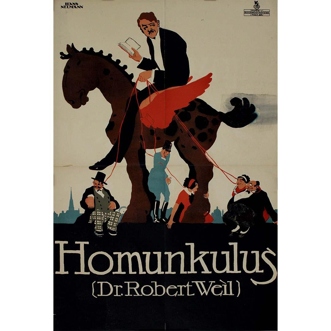 The 1919 original poster for Homunkulus, created by Hans Neumann, is a striking example of early 20th-century film advertising, capturing the spirit of the silent film era with bold design and evocative imagery. This poster was crafted to promote