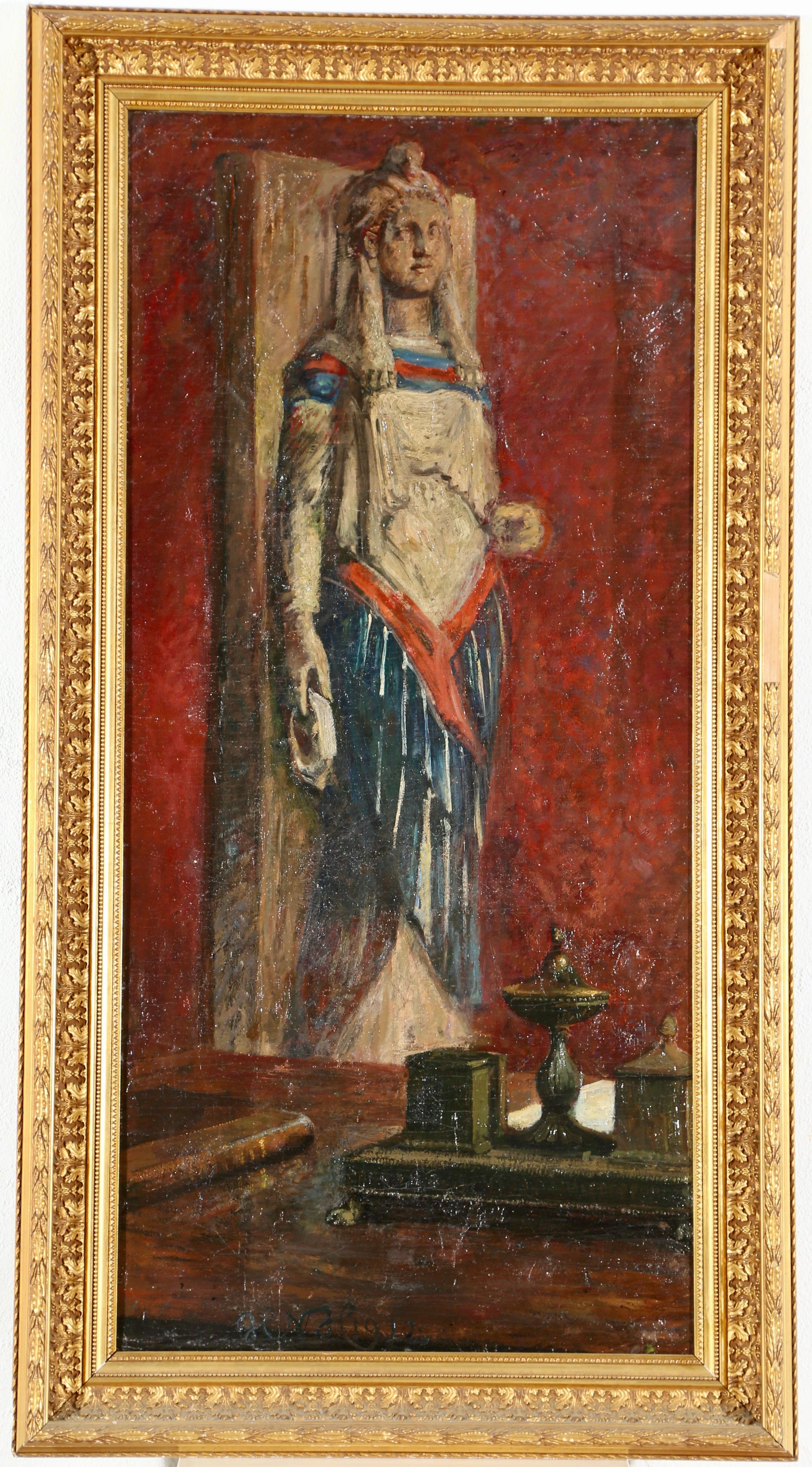 Hans Nikolaj Hansen Interior Painting – „Das Arbeitszimmer des Sammlers“, Interieur, Öl auf Leinwand, signiert, 1912, neoklassizistischer Stil