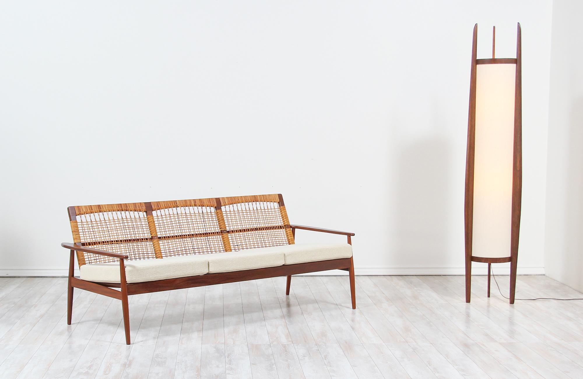 Mid-Century Modern Hans Olsen 3-Seat Teak & Cane Sofa for Juul Kristensen
