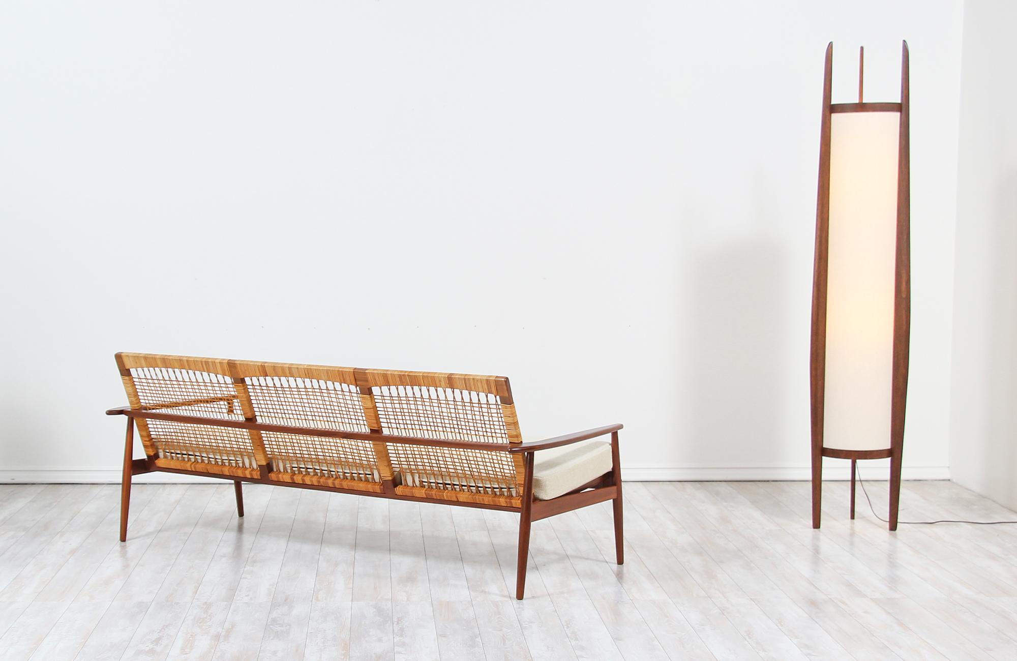 Mid-20th Century Hans Olsen 3-Seat Teak & Cane Sofa for Juul Kristensen