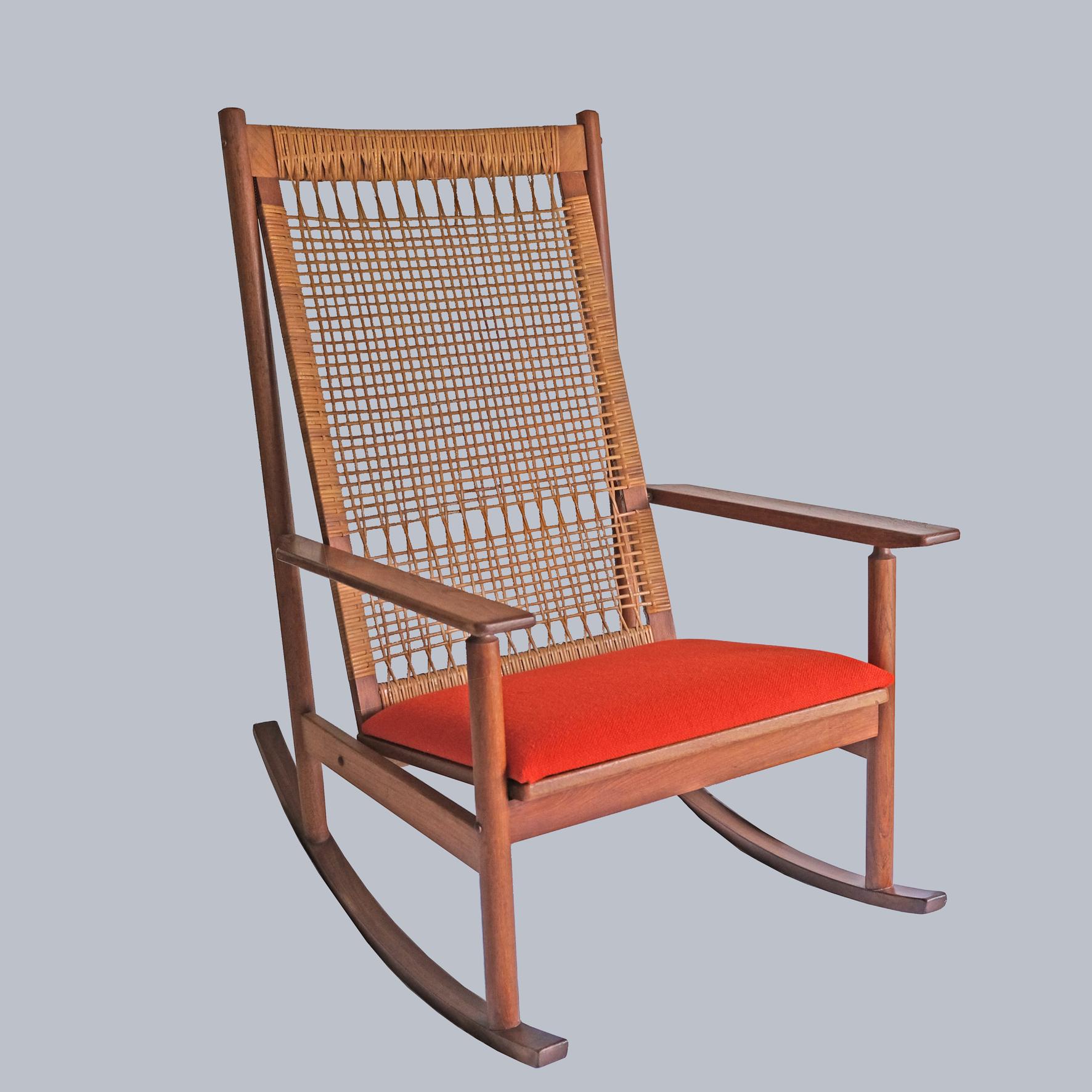 Carved Hans Olsen, a Teak and Cane Rocking Chair, Juul Kristensen, 1960s