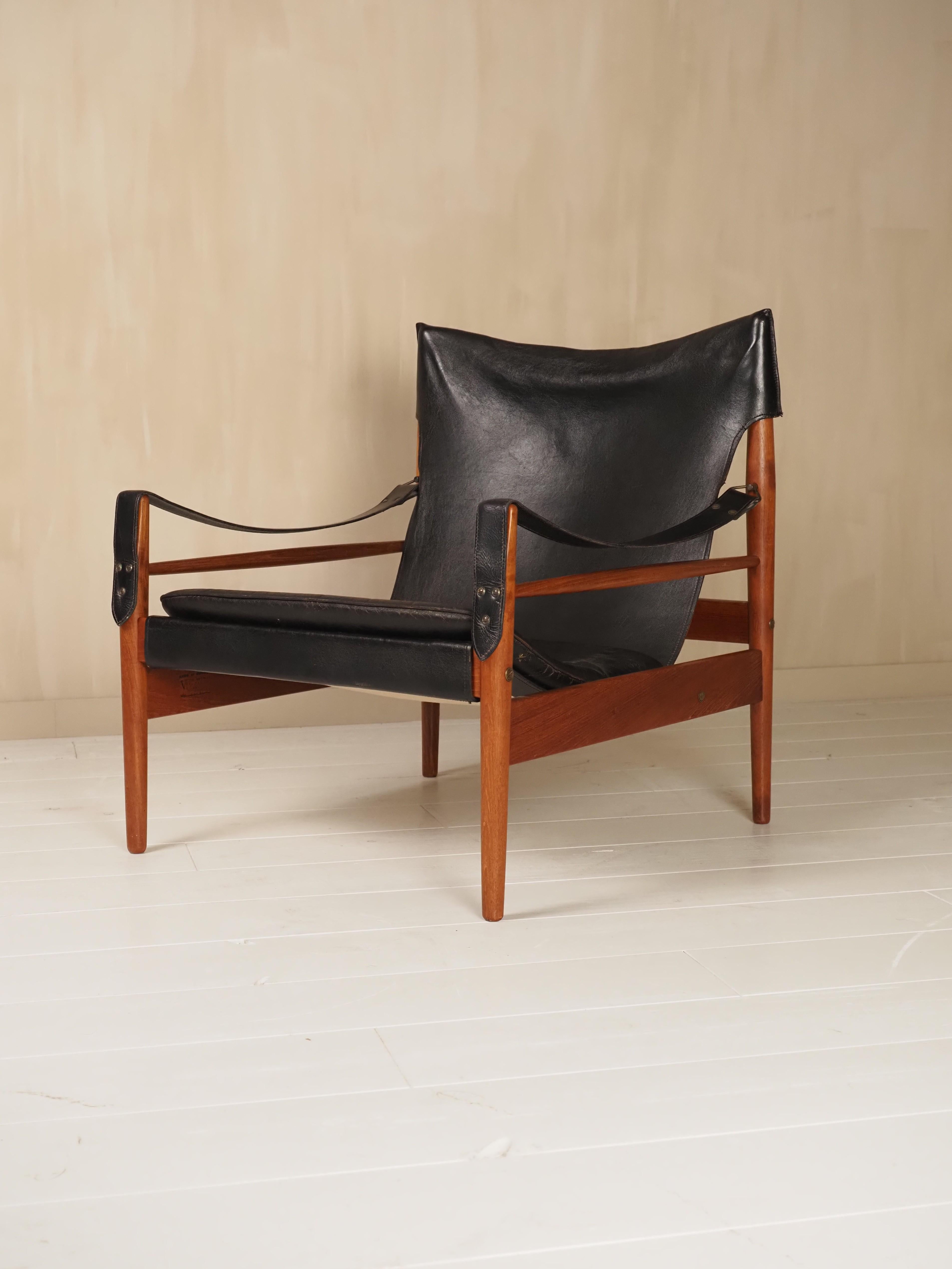 Cuir Hans Olsen chaise longue Antilope safari 1960's en vente