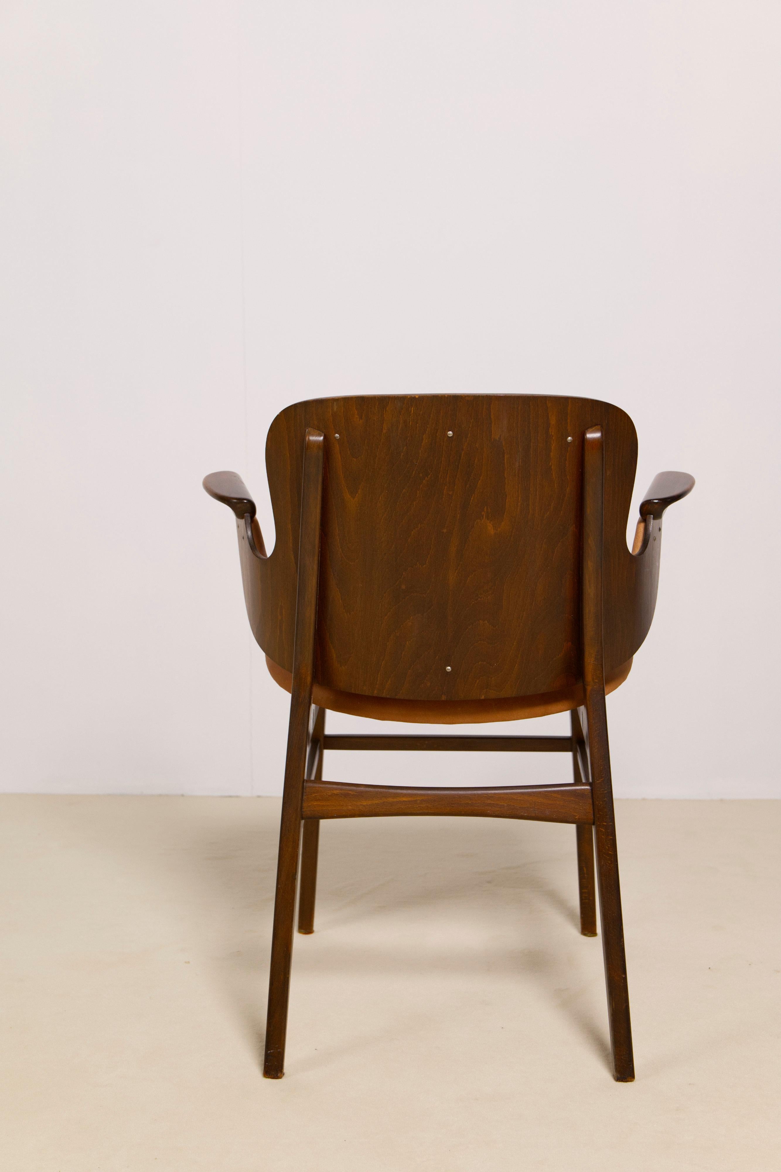 Sillón Hans Olsen Modelo 107 para Bramin Mobler, Dinamarca, Años 50 Cuero en venta