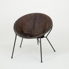 Hans Olsen 'Balloon' Folding Armchair in Nubuck 'Suede', Mid-Century Danish
