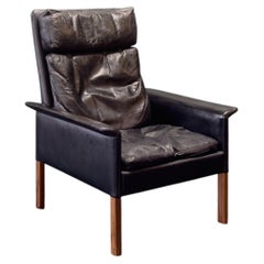 Hans Olsen Sillón de cuero negro con respaldo alto