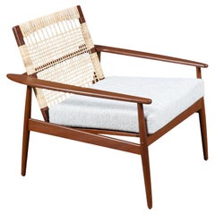 Hans Olsen Cane & Teak Lounge Chair for Juul Kristensen