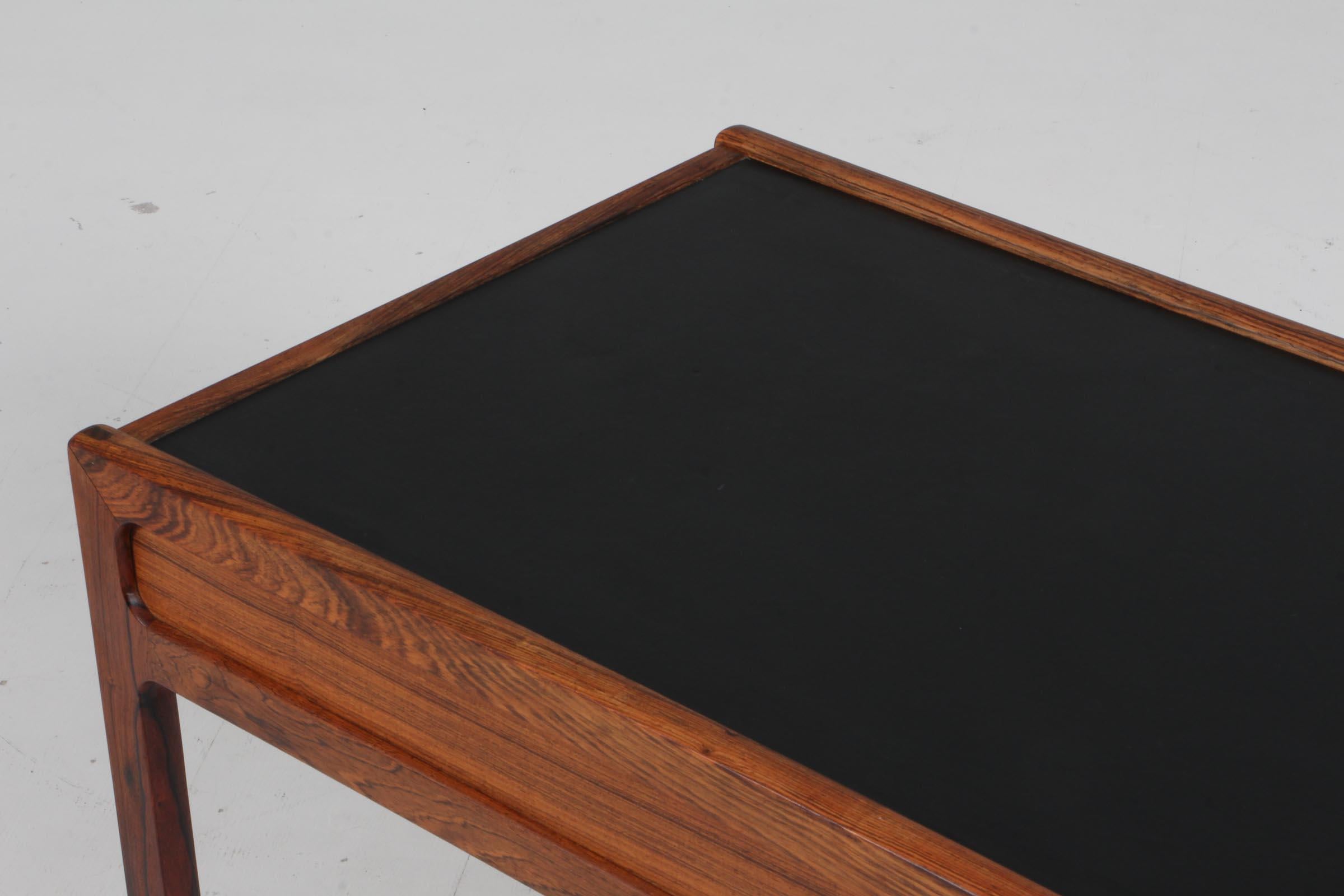Scandinavian Modern Hans Olsen Coffee Table of Rosewood and Leather