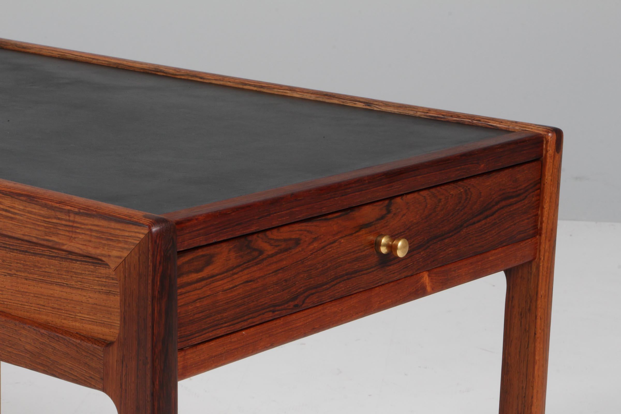 Danish Hans Olsen Coffee Table of Rosewood and Leather