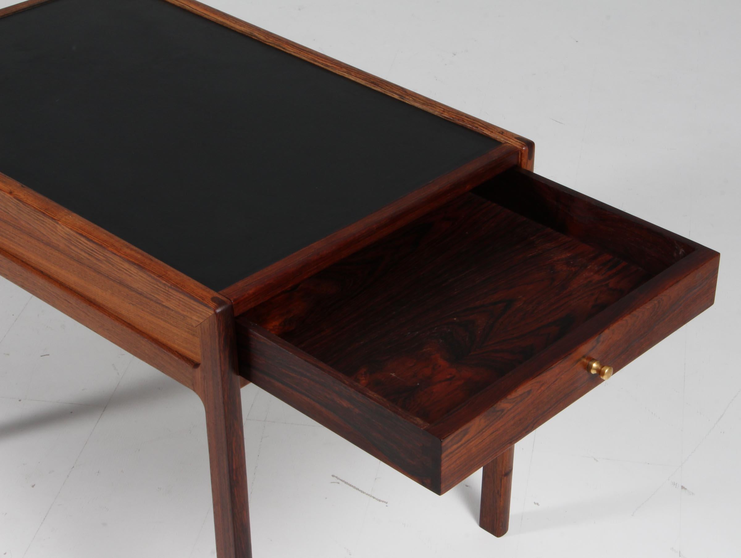 Mid-20th Century Hans Olsen Coffee Table of Rosewood and Leather