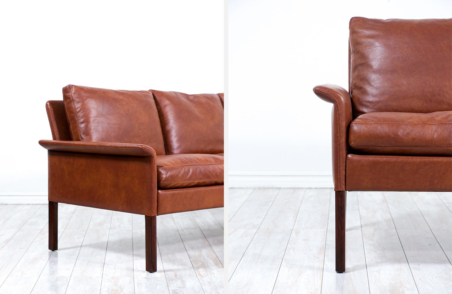 Hans Olsen Cognac Leather & Rosewood 4-Seater Sofa for CS Møbelfabrik 1