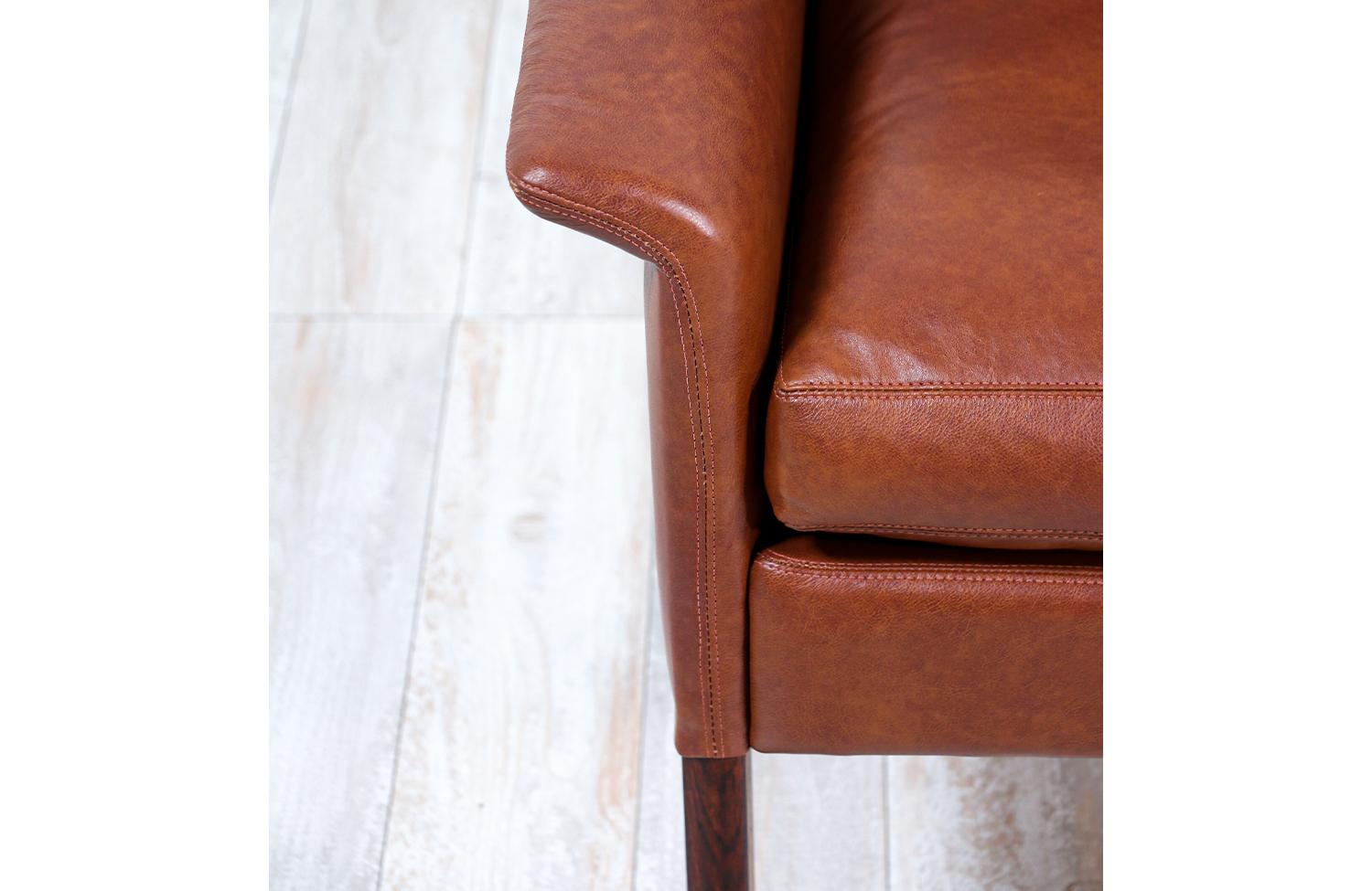 Hans Olsen Cognac Leather & Rosewood 4-Seater Sofa for CS Møbelfabrik 2
