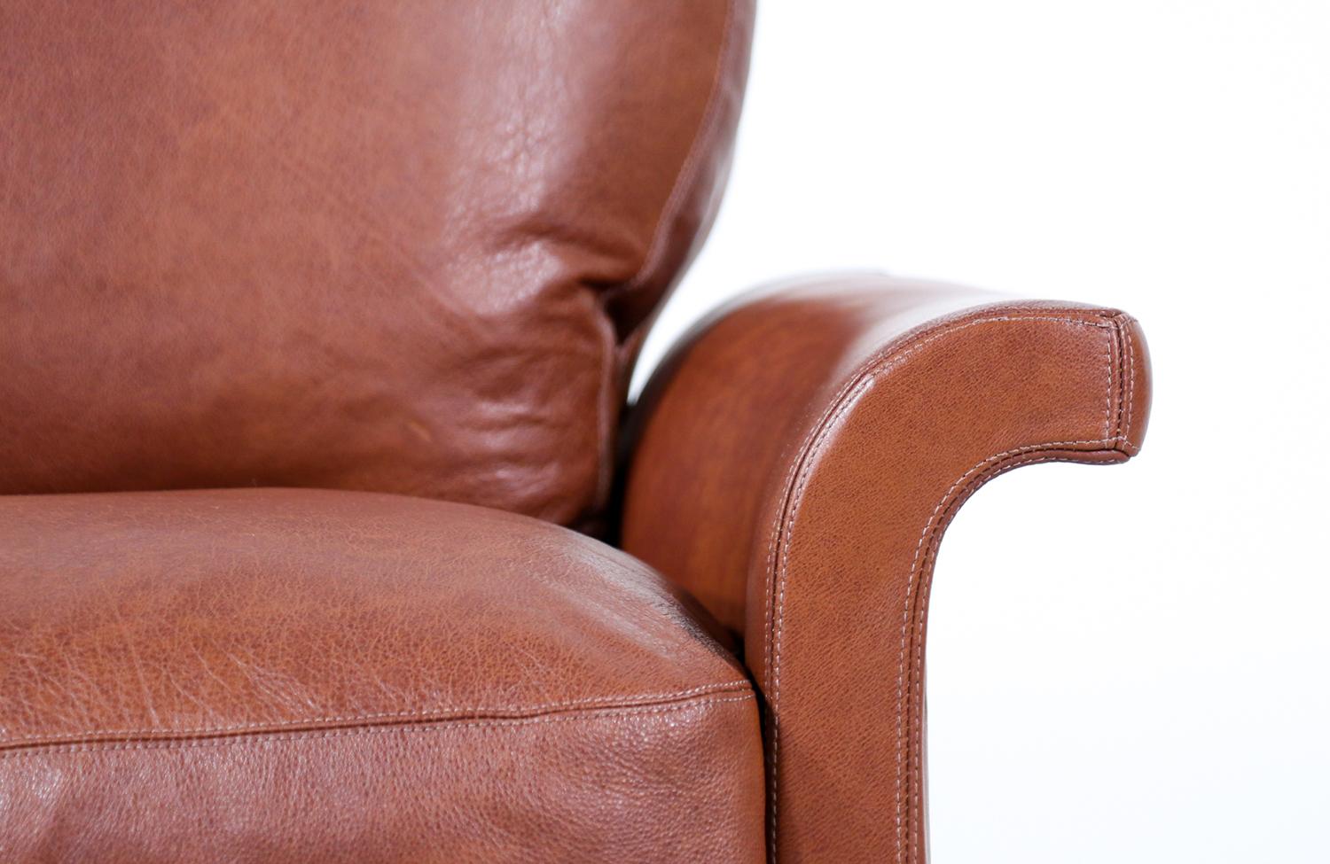 Hans Olsen Cognac Leather & Rosewood Love Seat Sofa  1