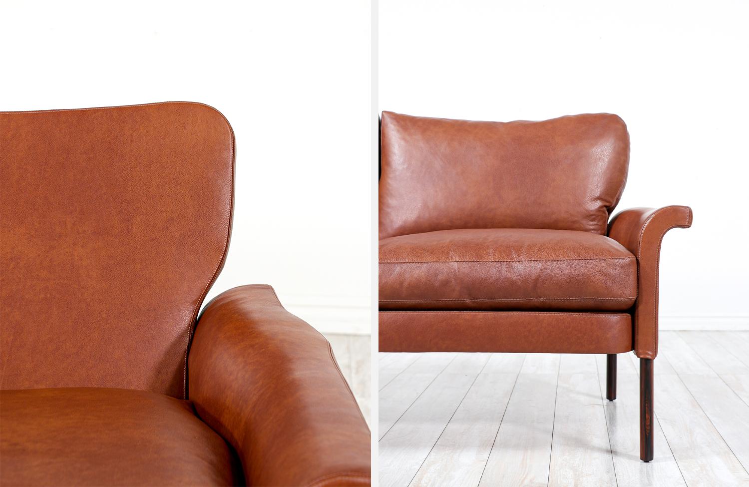 Hans Olsen Cognac Leather & Rosewood Love Seat Sofa  2