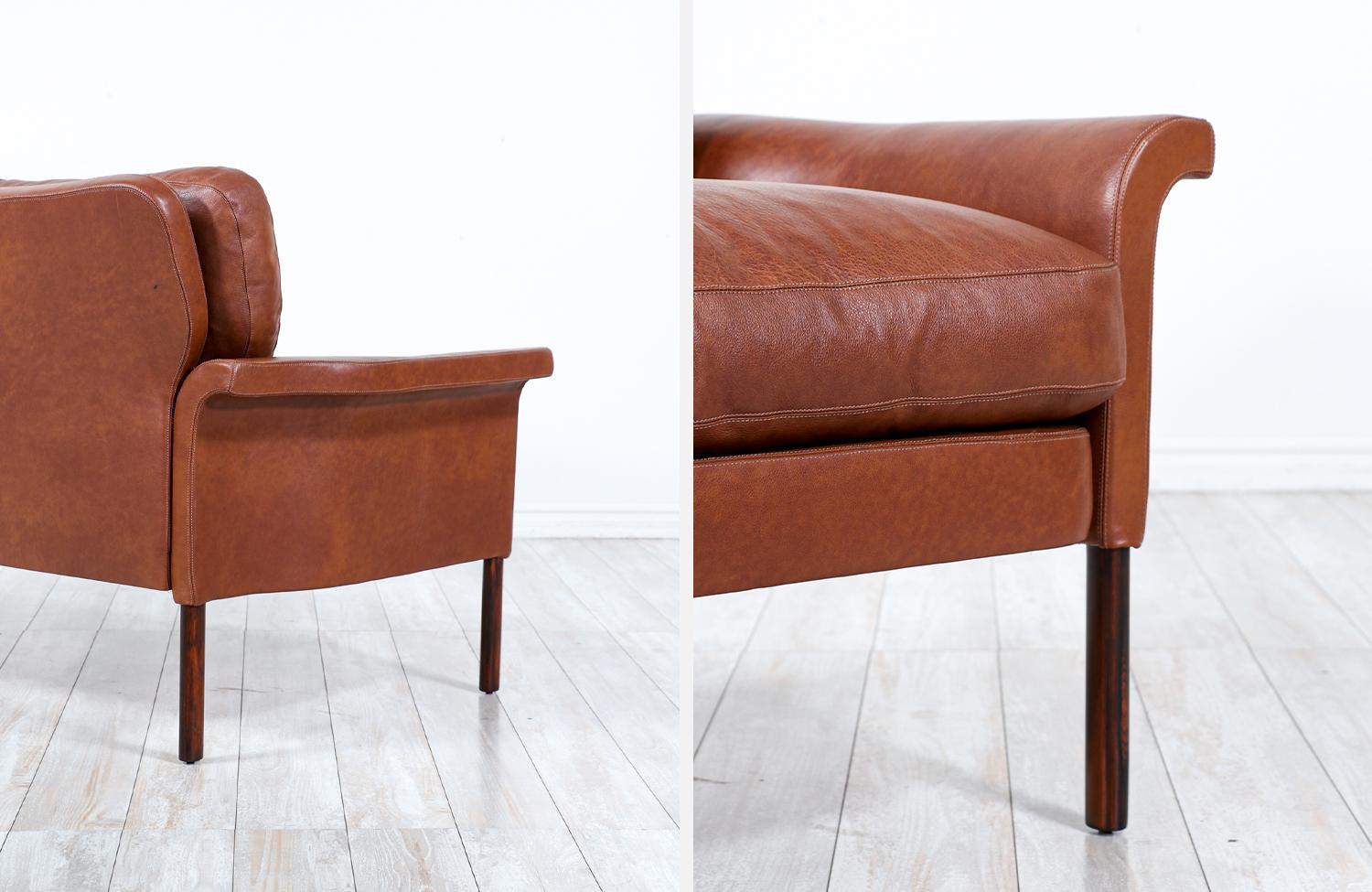 Hans Olsen Cognac Leather & Rosewood Love Seat Sofa  3