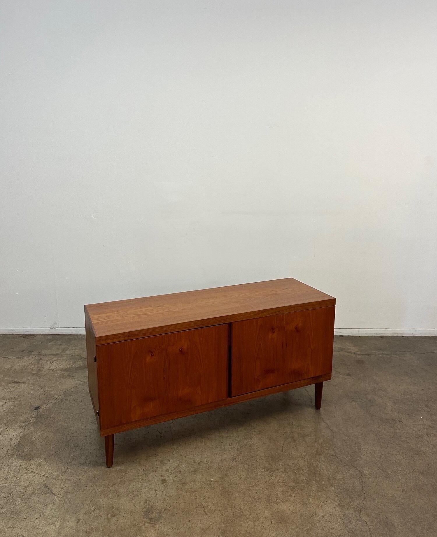 Fully restored teak credenza by Hans Olsen. Item is structurally sound and fully functional.  