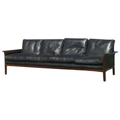 Hans Olsen Danish Leather and Rosewood Sofa for Vatne Mobler