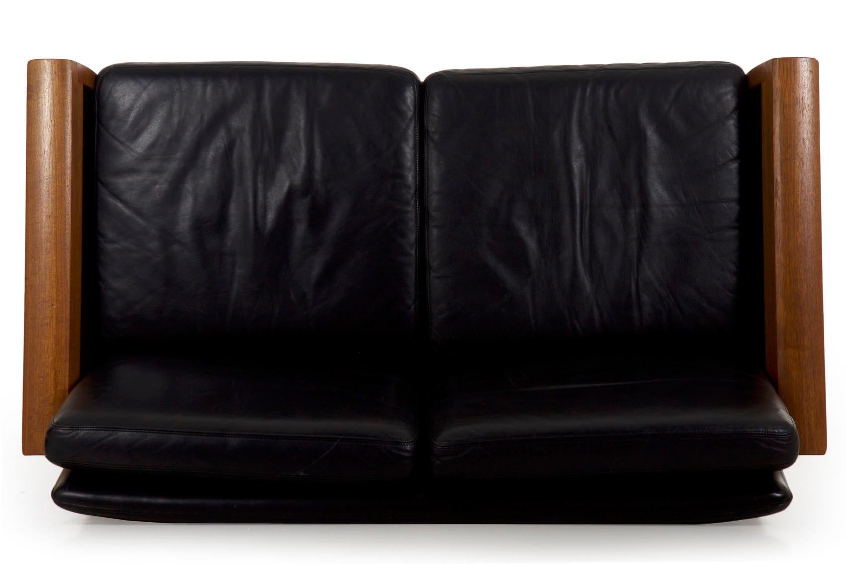 Hans Olsen Danish Mid-Century Modern Leather Loveseat Sofa 12