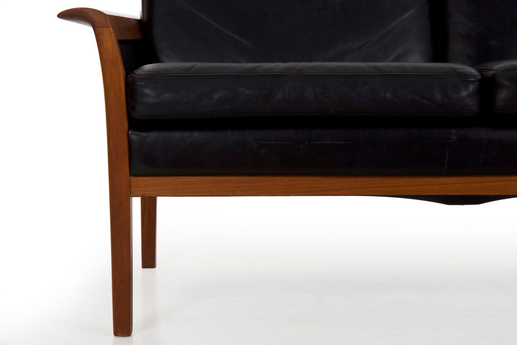 20th Century Hans Olsen Danish Mid-Century Modern Leather Loveseat Sofa