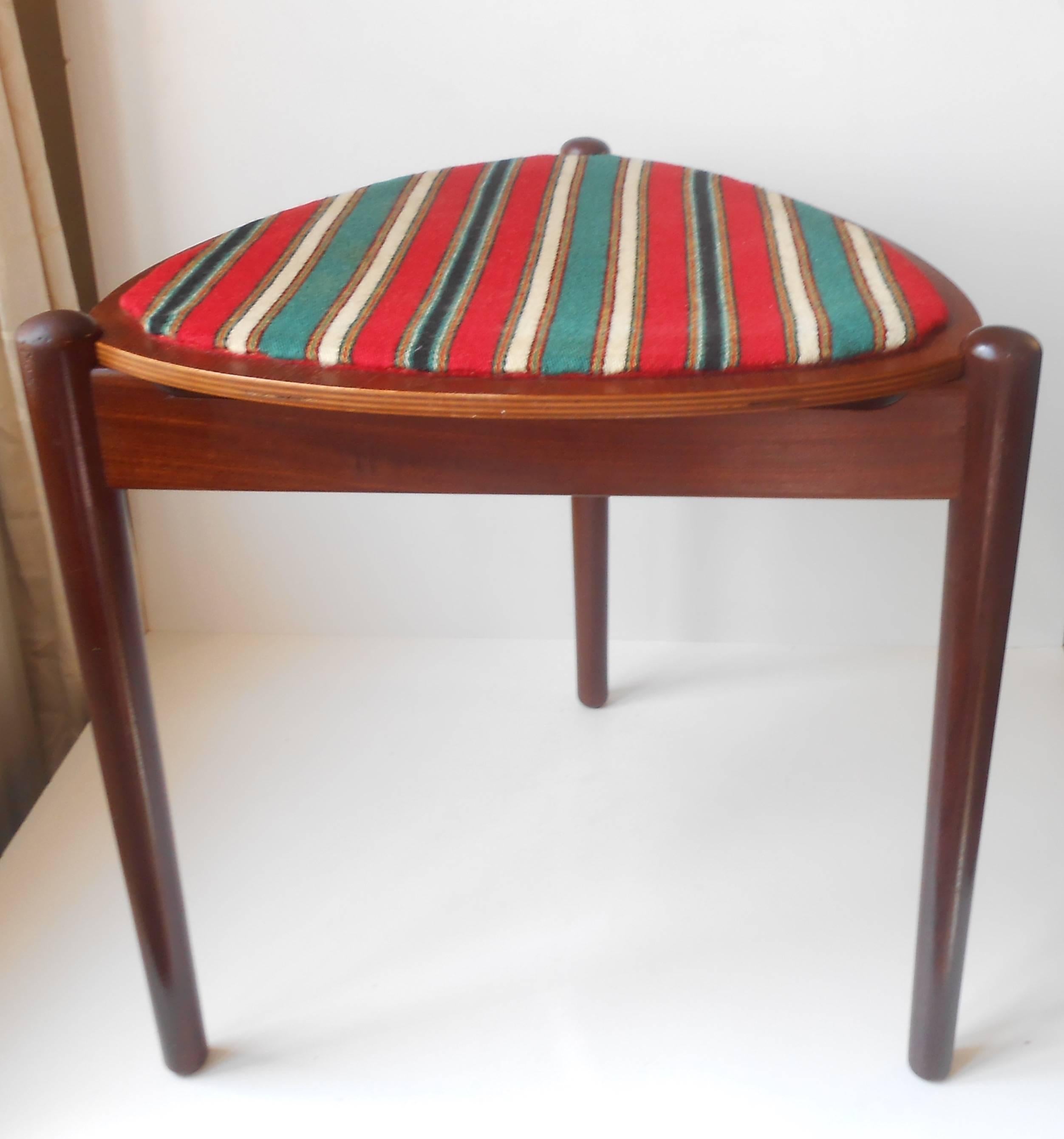Mid-Century Modern Hans Olsen Danish Modern Reversible Three-Legged Oak & Teak Stool, Side Table
