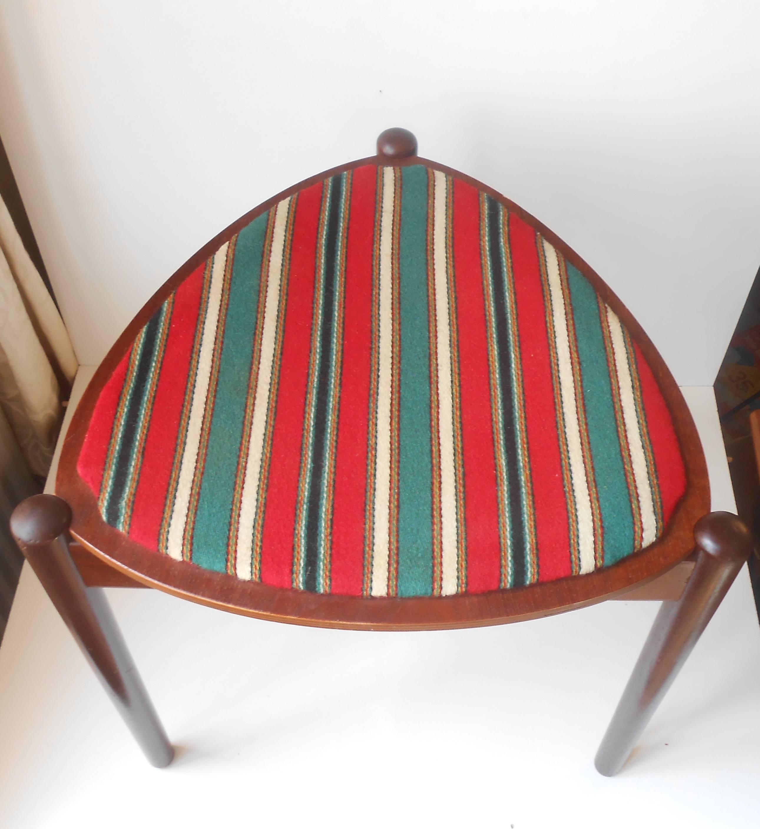 Wool Hans Olsen Danish Modern Reversible Three-Legged Oak & Teak Stool, Side Table
