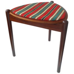 Vintage Hans Olsen Danish Modern Reversible Three-Legged Oak & Teak Stool, Side Table