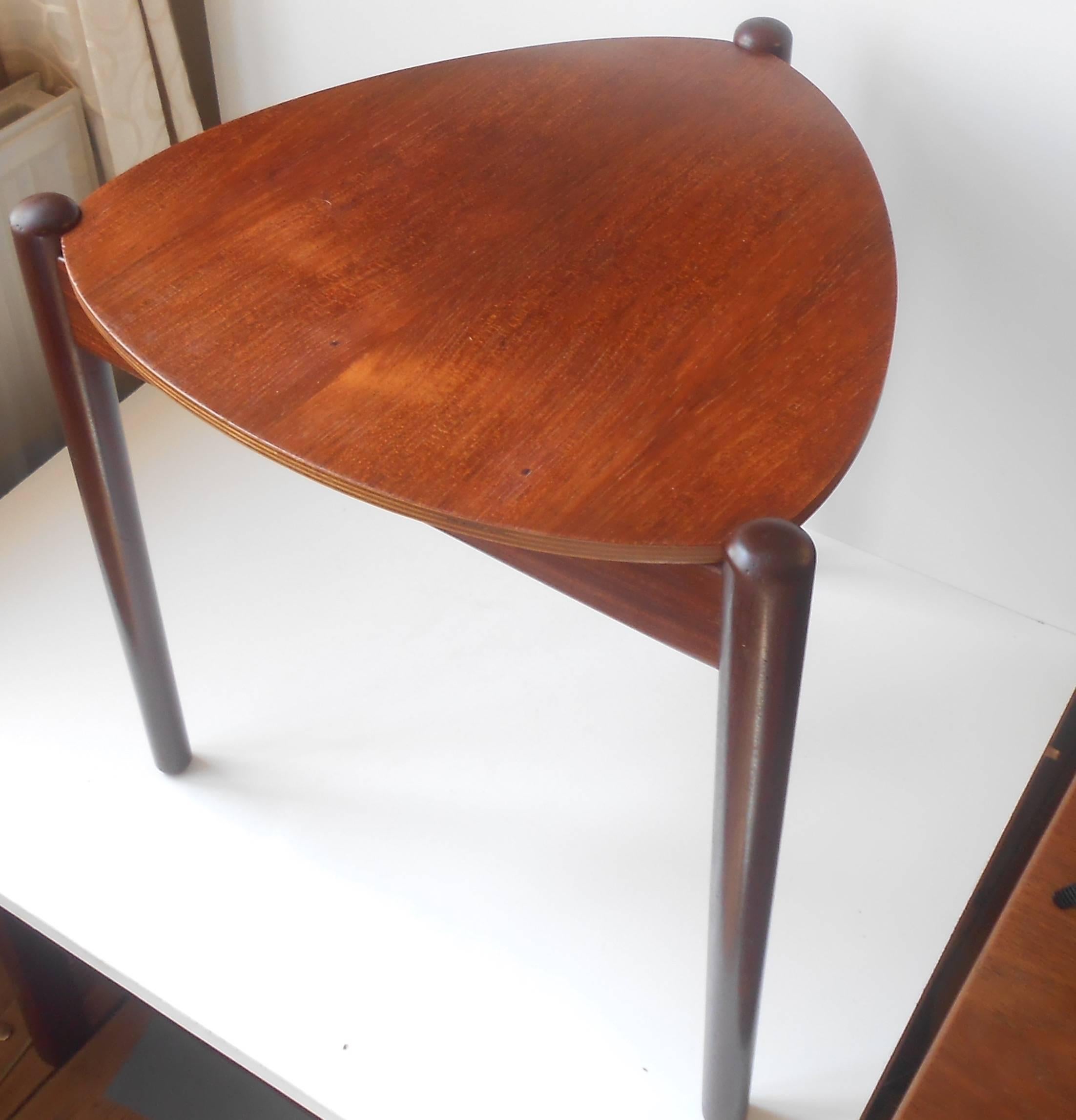 Oiled Hans Olsen Danish Modern Reversible Three-Legged Teak & Wool Stool / Side Table