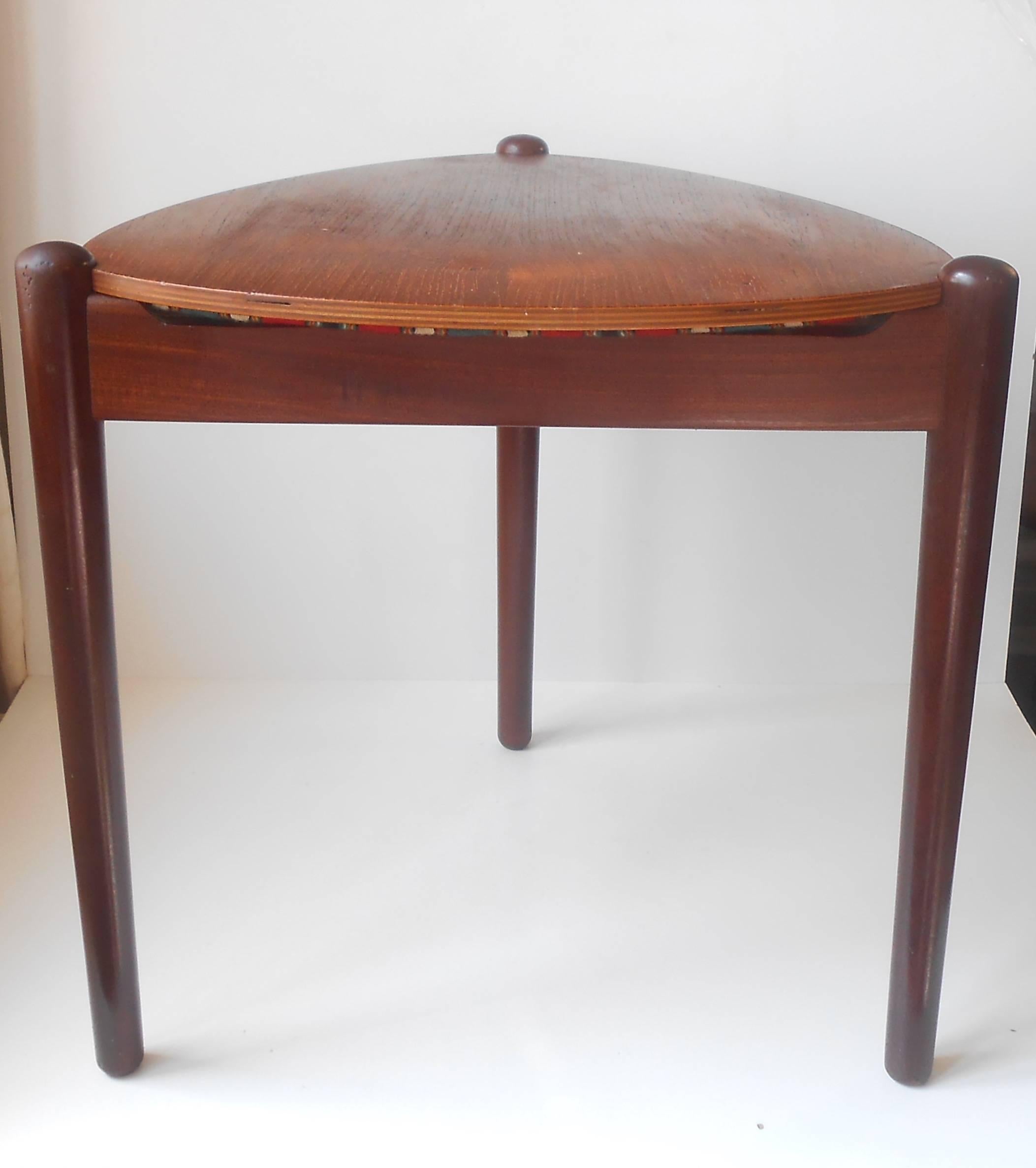 Hans Olsen Danish Modern Reversible Three-Legged Teak & Wool Stool / Side Table 2