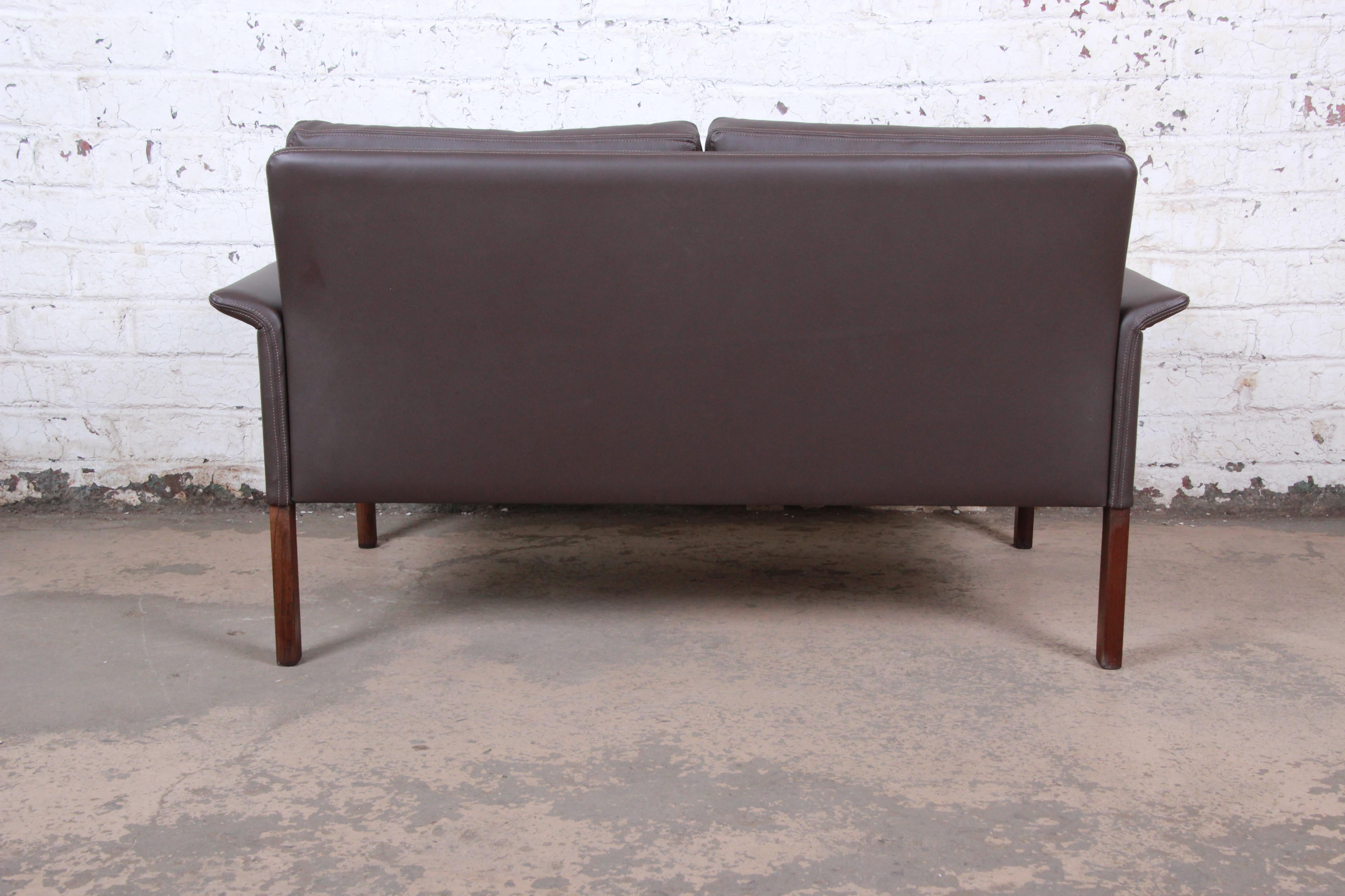 Hans Olsen Danish Modern Rosewood and Leather Settees, Fully Restored 14