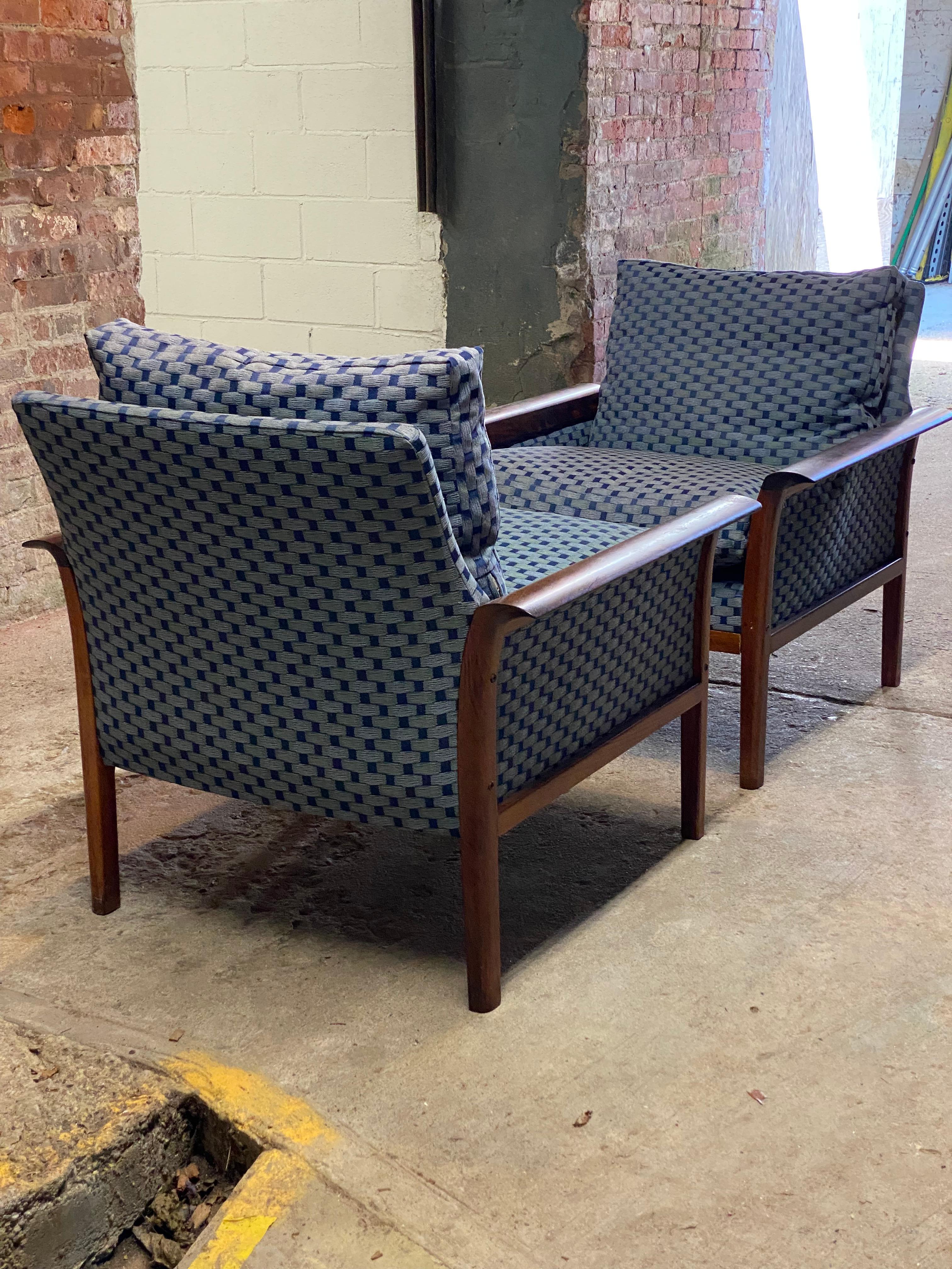 Upholstery Hans Olsen Danish Modern Upholstered Rosewood Club Chairs, A Pair For Sale