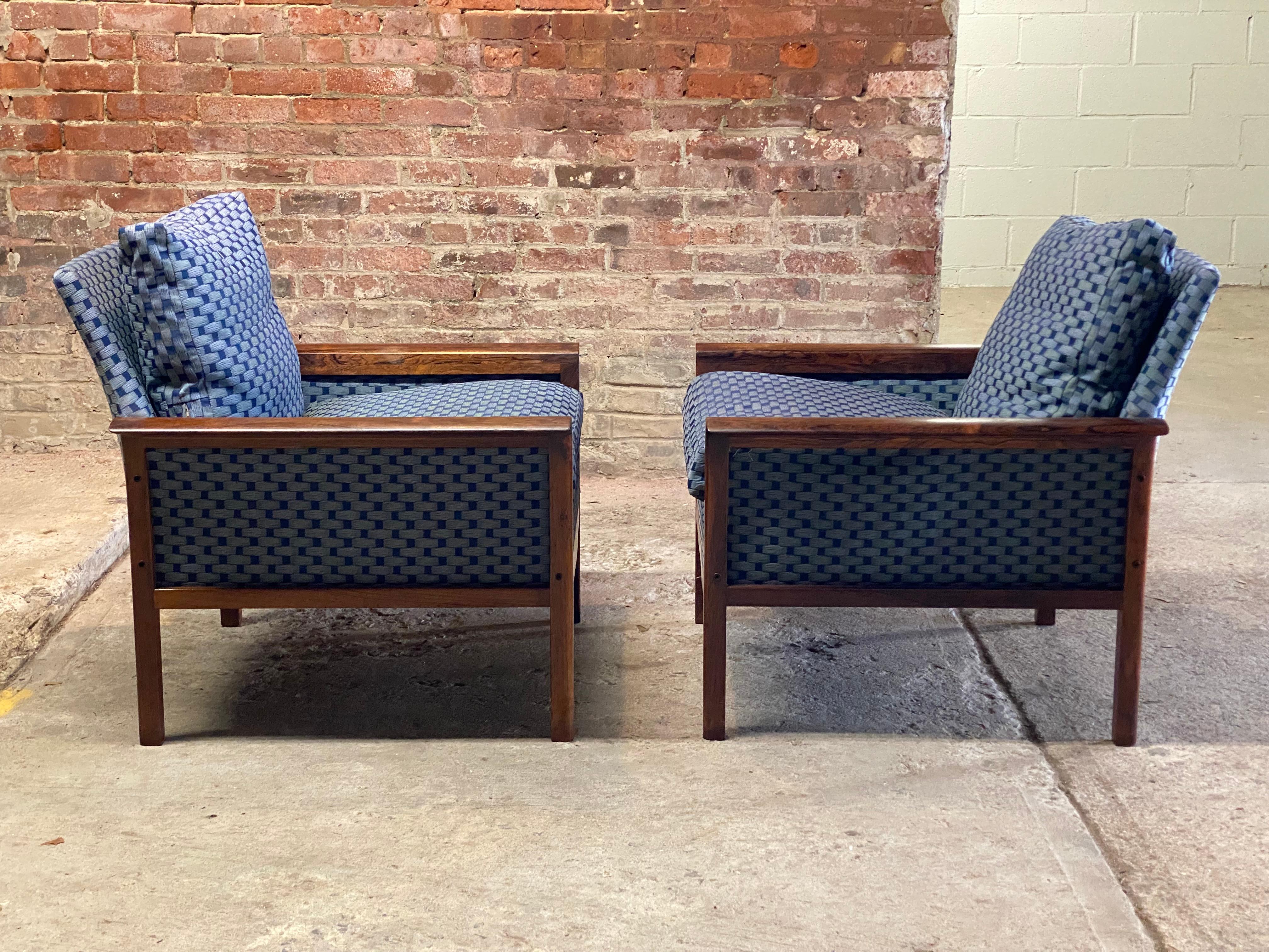 Hans Olsen Danish Modern Upholstered Rosewood Club Chairs, A Pair For Sale 2