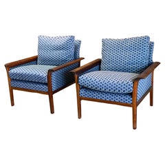 Hans Olsen Danish Modern Upholstered Rosewood Club Chairs, A Pair