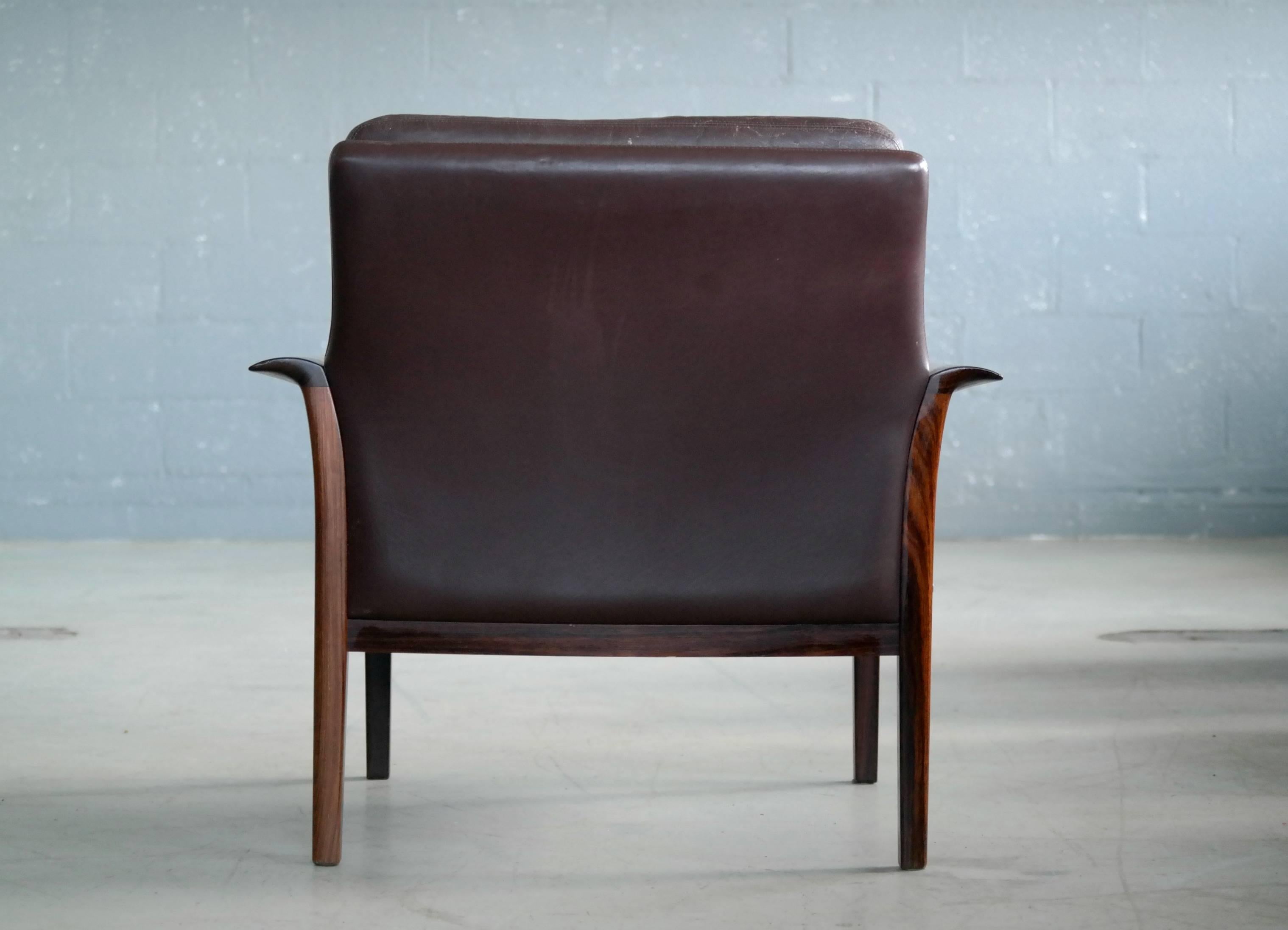Hans Olsen Easy Chair in Cordovan Leather and Rosewood for Vatne, Norway 4