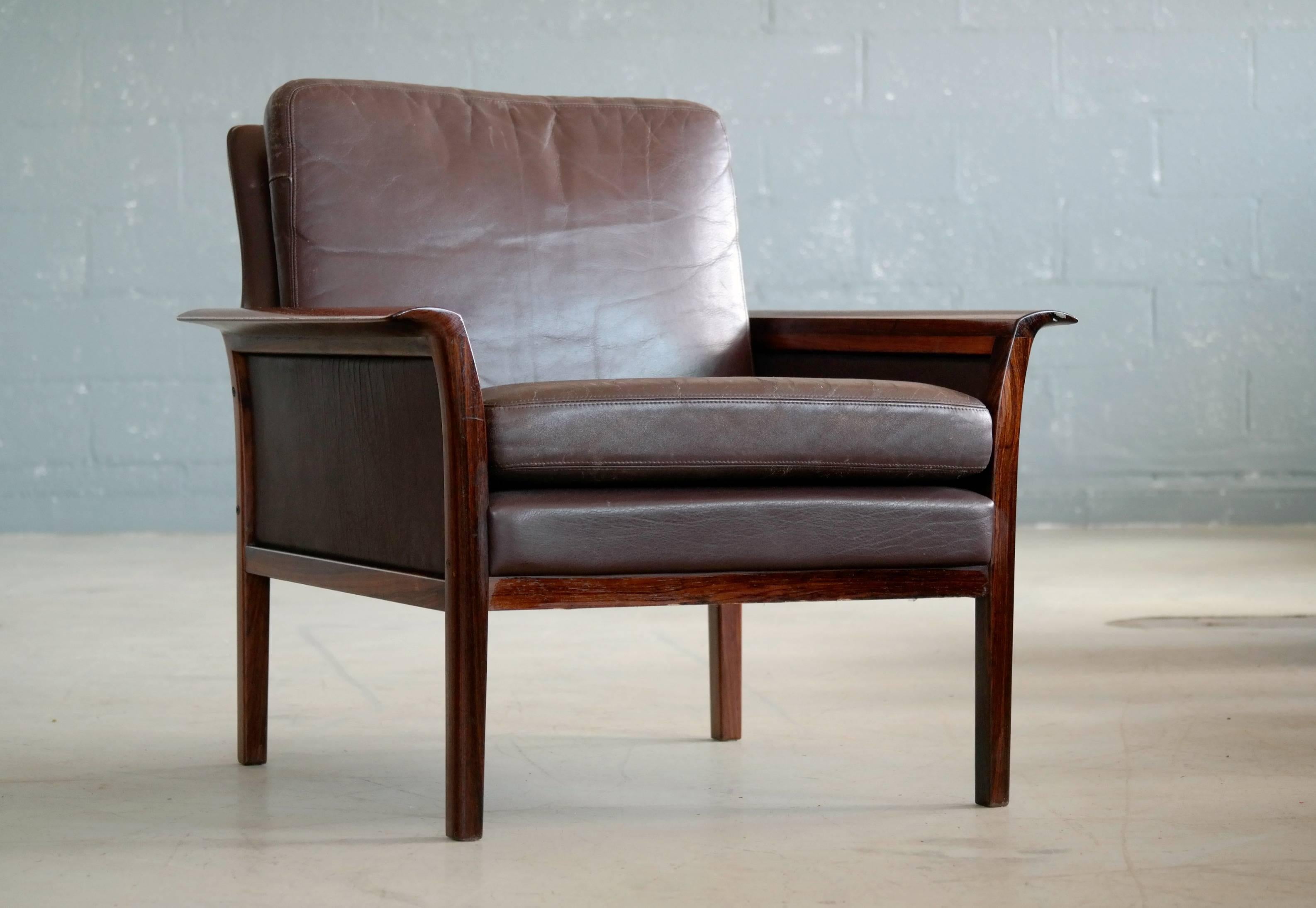 Hans Olsen Easy Chair in Cordovan Leather and Rosewood for Vatne, Norway 2
